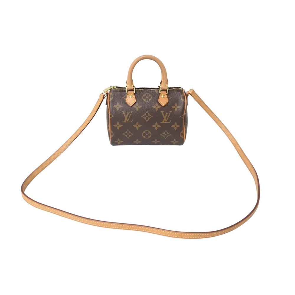 LOUIS VUITTON Speedy Handbag Monogram Leather Brown Canvas Natural Leather